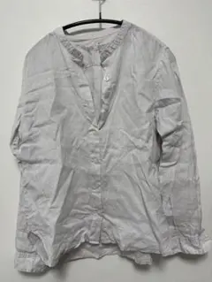 無印良品　オーガニックリネン洗いざらしスタンドカラーシャツ　シルバーグレー　M