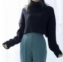 【 GRL 】タートルネッククロップド丈ニット mb1395 ブラック 新品