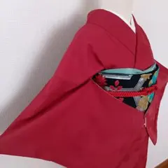 赤系　色無地　雲取地模様　紋無し　袷　洗える　化繊