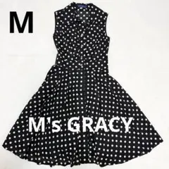 【美品】エムズグレイシー　ノースリーブ　シースルー　ドットフレアワンピース　38