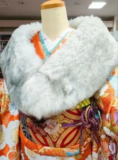 振袖用グレーフェイクファーショール