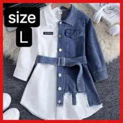⭐️新品未使用⭐️ ツートンカラー デニムジャケット シャツワンピース Ｌ 着痩せ