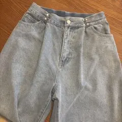 INGNIライトブルー ハイウエスト ワイドデニム　ウエスト調整フック付き