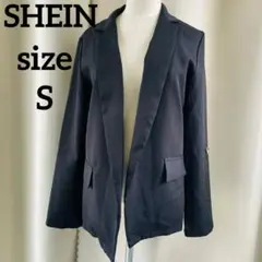 SHEIN 黒 ノーカラージャケット シンプル　555のサムネイル