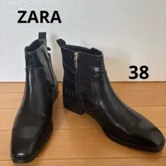 ZARA サイドジップ　ショートブーツ ブラック 38