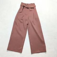 VIS クロップド ワイドパンツ リボンベルト S くすみピンク