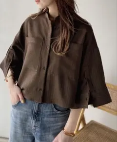 Classicalelf ブラウン 半袖ボックスシャツ ポケット付き