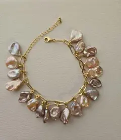 淡水ケシパール ゴールドチェーンブレスレット