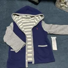 ラルフローレン　フード付きのネイビーとグレーのリバーシブルトレーナーパーカー90