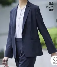美品 INDIVI テーラードジャケット LL 13号 洗える UV 日本製 紺