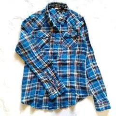 ユニクロ チェックシャツ 新品 ORIGINAL WASH 青系 L