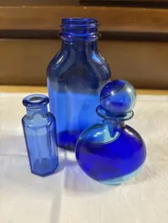 青色ガラス瓶3点セット