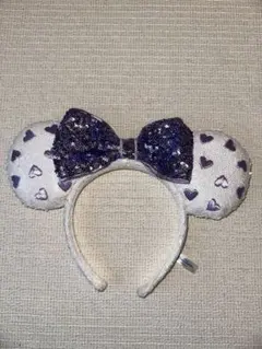 ミニーカチューシャ　スパンコールカチューシャ　紫ハート　ディズニーカチューシャ