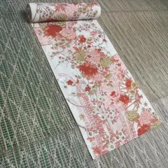 【新品未使用】染小紋＜白色・丹後ちりめん・扇面花葉鹿の子文＞着尺　正絹　反物