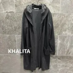 美品　ハリータ フード付ロングカーデ サイドスリット L 伸縮性有　グレー　羽織