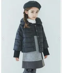 BeBe 重ね着風 リブ袖 中綿 ショート ジャケット