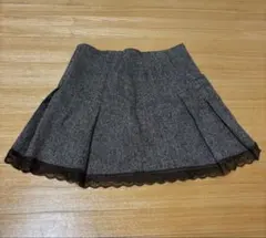 M.deux グレー ウール混紡 プリーツスカート レース付き