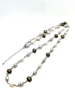 【本真珠】マルチカラーバロックパールロングネックレス