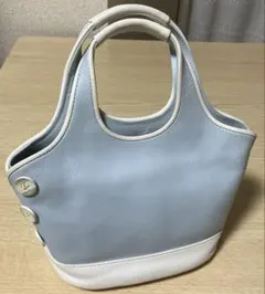 美品✨キタムラ レザートートバッグ ロゴデザイン シボ革 ライトブルー 