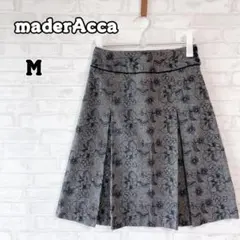 【マダーアッカ】グレー 花柄プリーツスカート M ひざ丈 秋冬 a2256