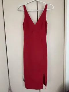 赤 ボディコン タイトワンピース スリット入り XS