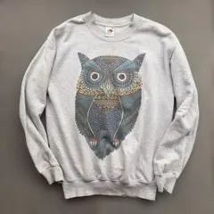 FRUIT OF THE LOOM フクロウ柄 スウェット グレー S