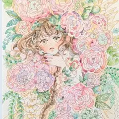 ビオラ】オリジナル 手描き イラスト 透明水彩 一点物 原画 額装作品