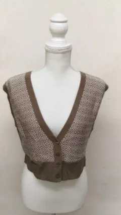 【#612】INGNI ダイヤモンドパターン ブラウンニットベスト M