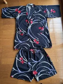 Ai-Ai 黒地赤花柄甚平 上下セット