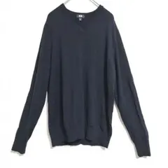 薄手ニット ネイビー サイズM Vネック UNIQLO シンプル 毛100%
