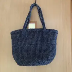 ネイビー かごバッグ 編み込み素材　良品計画