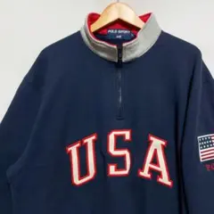 90s ポロスポーツ ラルフローレン 星条旗 ハーフジップ スウェット パイル