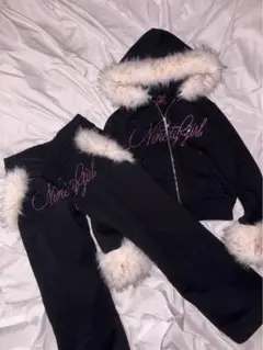 Ninety Girl Rhinestone Fur Zip Hoodie