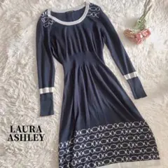 ローラアシュレイ　ワンピース　　ネイビー　ニット