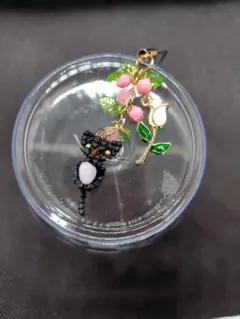 くろねこ薔薇じゃらじゃらストラップ・ピンクno.20