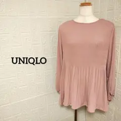 UNIQLO ジョーゼットプリーツブラウス 長袖 ピンク 無地 洗える XL