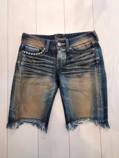 VANQUISH GOLD スタッズ付きデニムショートパンツ メンズ＆レディース