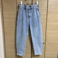 ザラZARA ハイウエスト ウエストギャザー テーパードデニムジーンズ
