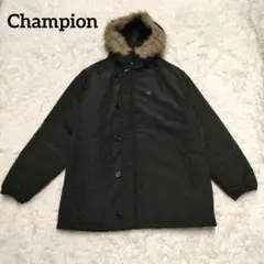 ★ チャンピオン フード付き 中綿ジャケット アウター ロゴ ファー付き 黒 M