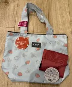 KALDI いちごバッグ 2026年&エコバッグスモーキーピンク