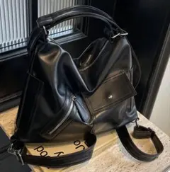 SHEIN レザー 2Way ショルダーバッグ ブラック 黒 大容量 リュック