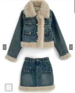 GRLショート丈ジャケット×ミニスカートファーデニムセットアップ[gc286]