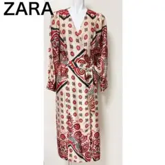 ZARA ザラ　カシュクールワンピース ラップワンピース ペイズリー柄　ベージュ