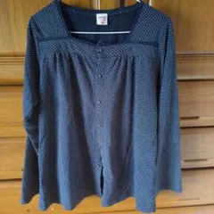 ネイビー ドット柄 長袖シャツ