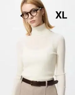 試着のみ ユニクロ メリノリブタートルネックセーター オフホワイト XL