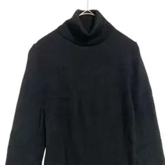 無印良品　タートルネック 細身リブニット　黒　L