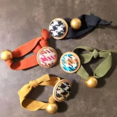 リボン風ヘアゴム こぎん刺しデザイン 4点セット