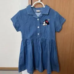 美品　プティマイン　ミニーマウス　刺繍デニムワンピース