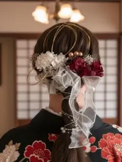 ホワイトリボンヘアアクセサリー　20点　成人式　振袖　卒業式　結婚式