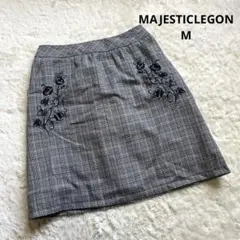 マジェスティックレゴン グレンチェック 花柄刺繍ミニスカート